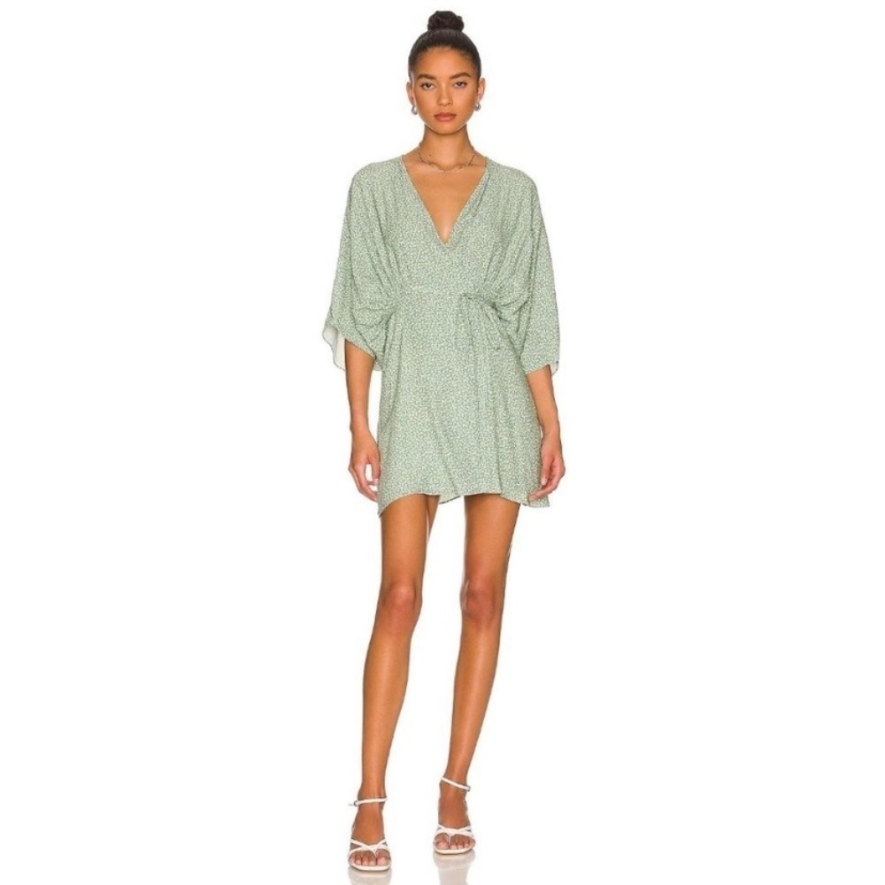 Anna Nata Women’s Kayla Floral Wrap Mini Dress in Green Size S Romantic Mini